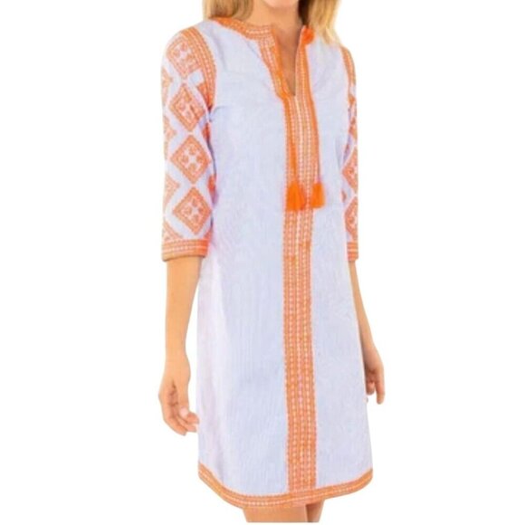 Gretchen Scott Odessa Shift Dress Embroidered Tassel Tie Elbow Sleeve Size S - Picture 4 of 11